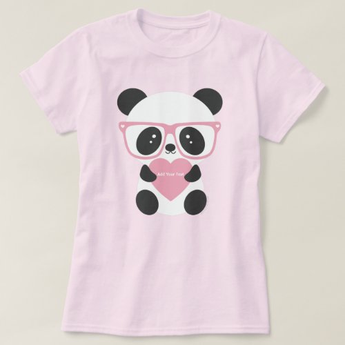 Cute Kawaii Panda Bear Pink Heart  T_Shirt