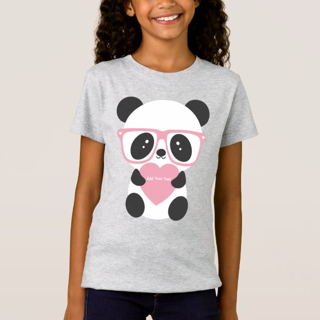 Cute Kawaii Panda Bear Pink Heart T-Shirt (Front)