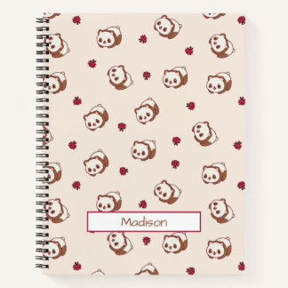Cute Kawaii Panda Beige Pattern Personalized Notebook
