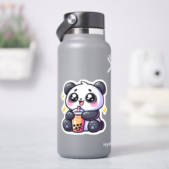 Cute Kawaii Panda Drinks Boba Bubble Tea Kawaii Sticker (HydroFlask)