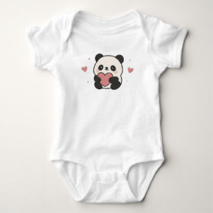 Cute Kawaii Panda Holding Heart Valentine Love Baby Bodysuit