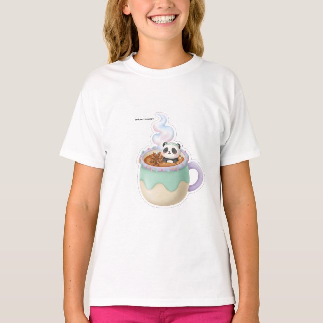 Cute Kawaii Panda in Tea Mug Illustration T-Shirt (Front)
