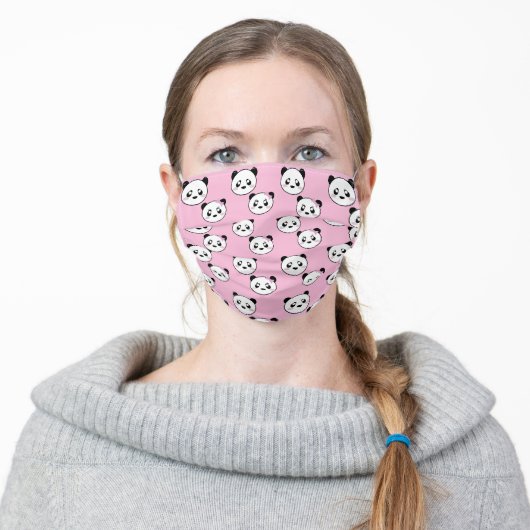 Cute Kawaii Panda Pink Adorable Sweet Adult Cloth Face Mask (Worn)