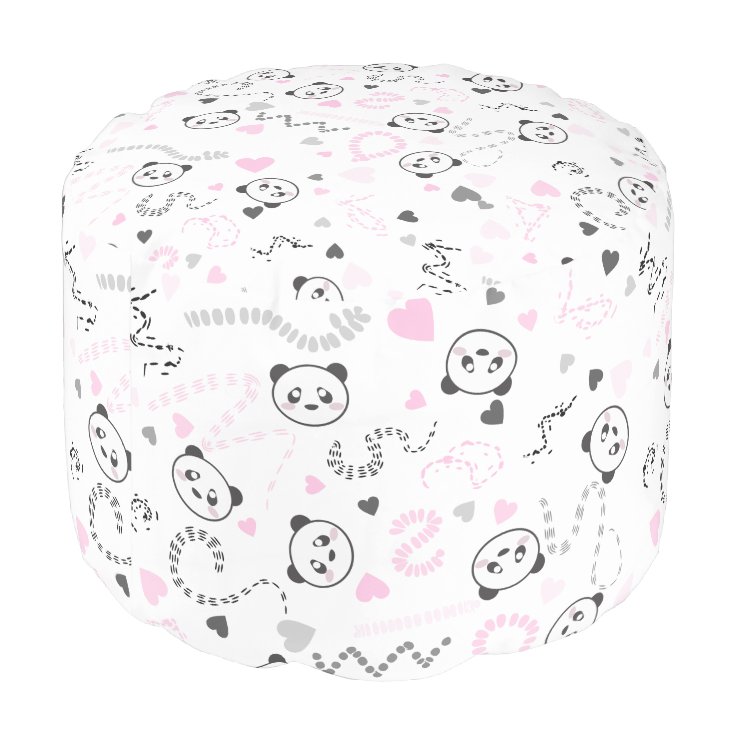 Cute Kawaii Panda Pink Gray Sweet Hearts Baby Pouf Zazzle