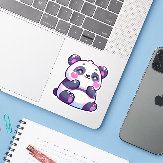 Cute Kawaii Panda with Pastel Highlights Sticker (Laptop w/ iPhone)