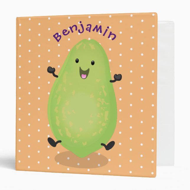Cute kawaii papaya paw paw cartoon illustration 3 ring binder (Front/Inside)