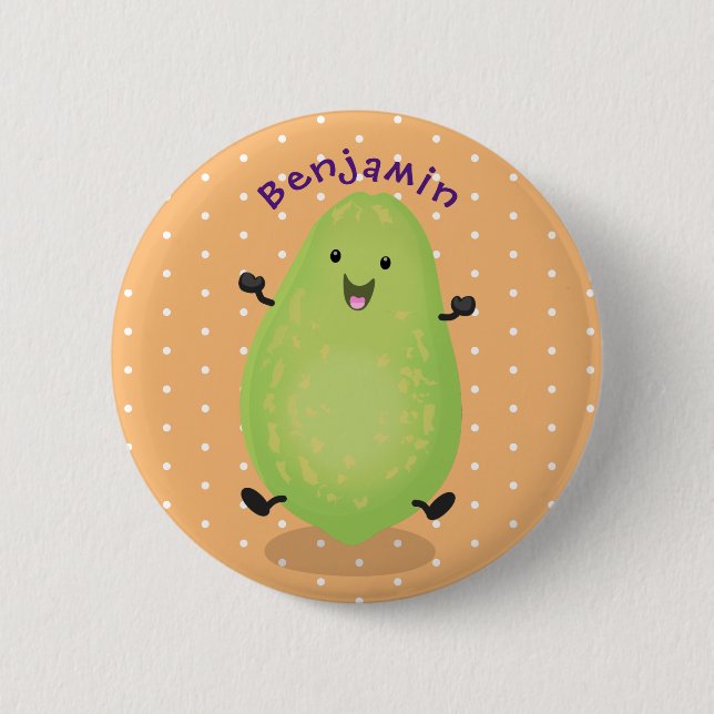 Cute kawaii papaya paw paw cartoon illustration button (Front)