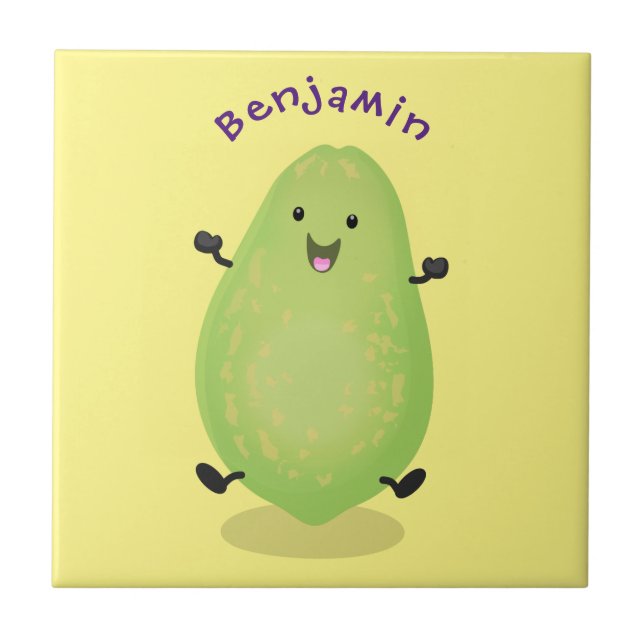 Cute kawaii papaya paw paw cartoon illustration ceramic tile (Front)