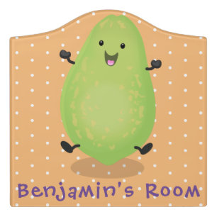Cute kawaii papaya paw paw cartoon illustration door sign