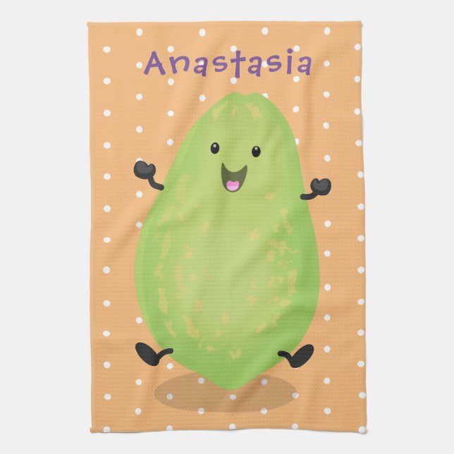 Cute kawaii papaya paw paw cartoon illustration kitchen towel (Vertical)