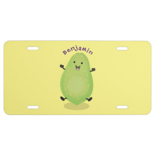 Cute kawaii papaya paw paw cartoon illustration license plate