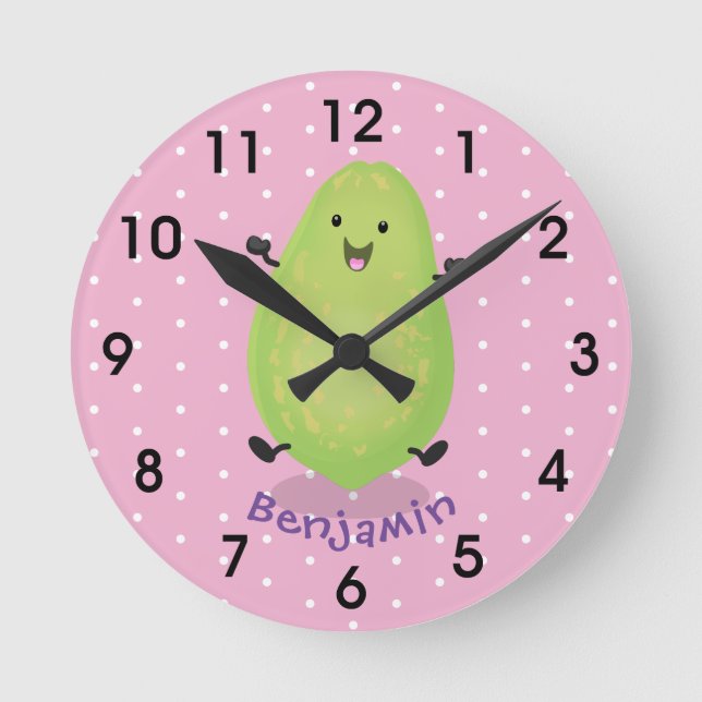 Cute kawaii papaya paw paw cartoon illustration round clock (Front)