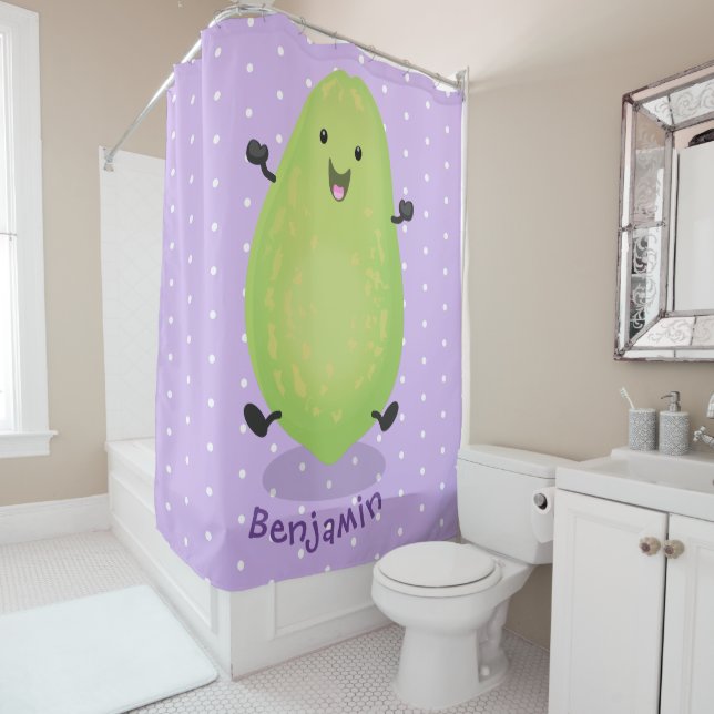Cute kawaii papaya paw paw cartoon illustration shower curtain (In Situ)