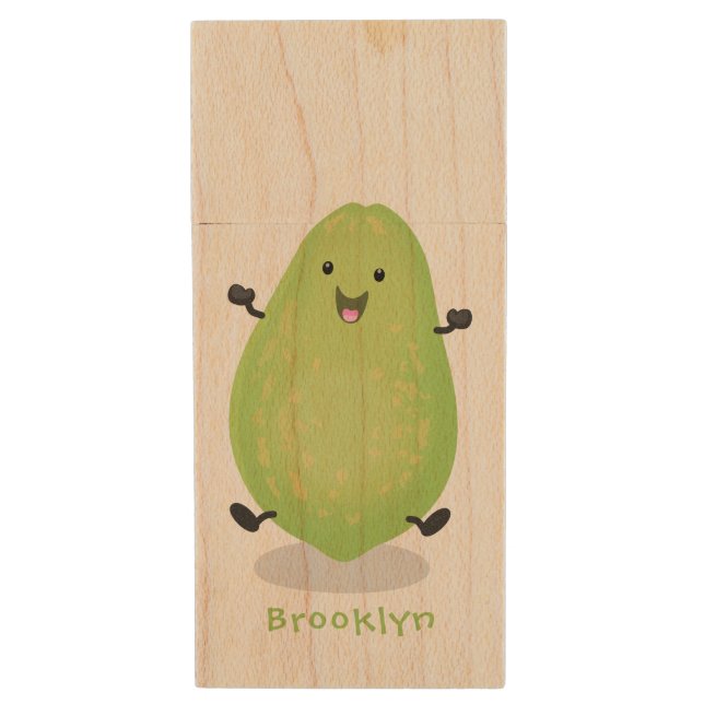 Cute kawaii papaya paw paw cartoon illustration wood flash drive (Front Vertical)