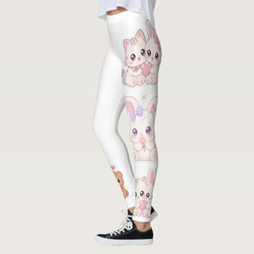 Cute Kawaii Pastel Animal Friends Pattern Leggings