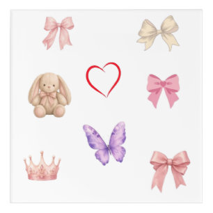 Cute Kawaii Pastel Bows Bunny Butterfly Heart Crow Acrylic Print