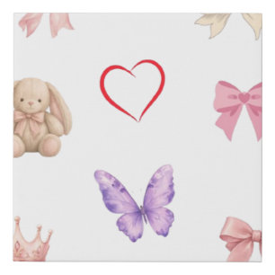 Cute Kawaii Pastel Bows Bunny Butterfly Heart Crow Faux Canvas Print