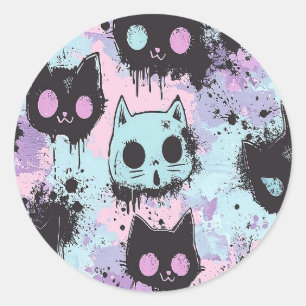 Cute Kawaii Pastel Goth Patchwork Creepy Cat Classic Round Sticker
