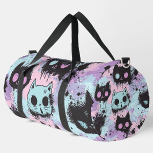 Cute Kawaii Pastel Goth Patchwork Creepy Cat Duffle Bag