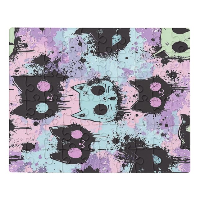Cute Kawaii Pastel Goth Patchwork Creepy Cat Jigsaw Puzzle (Puzzle Horizontal)