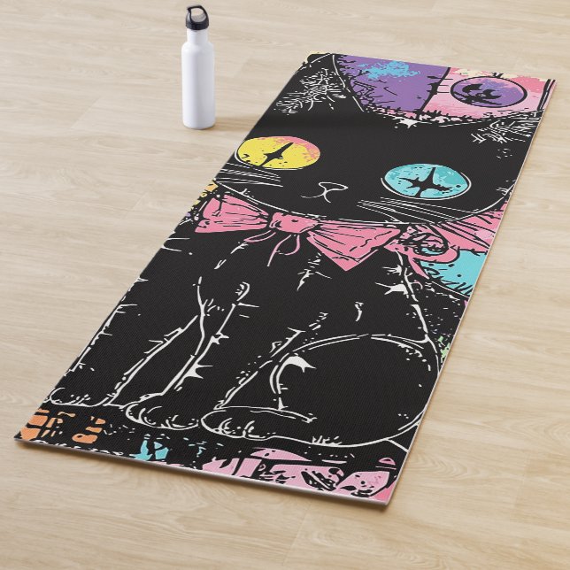 Cute Kawaii Pastel Goth Patchwork Creepy Cat Yoga Mat (In Situ)