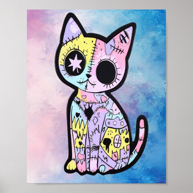 Cute Kawaii Pastel Goth Patchwork Gothic Creepy Poster (Front)