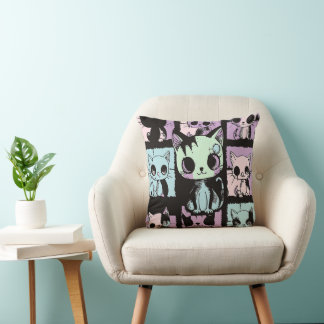 Cute Kawaii Pastel Goth Patchwork Gothic Creepy Throw Pillow