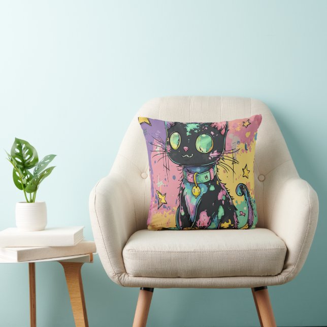 Cute Kawaii Pastel Goth Patchwork Gothic Creepy Throw Pillow (Chair)
