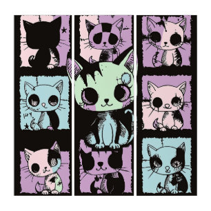 Cute Kawaii Pastel Goth Patchwork Gothic Creepy Triptych