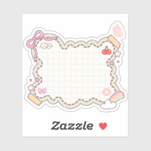 Cute Kawaii Pastel Green Scalloped Grid Memo Pad Sticker