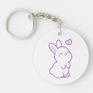 Cute Kawaii Pastel Purple Bunny Heart Acrylic Keychain