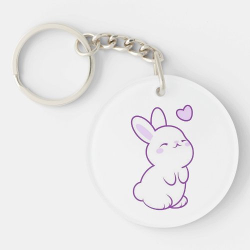 Cute Kawaii Pastel Purple Bunny Heart Acrylic Keychain