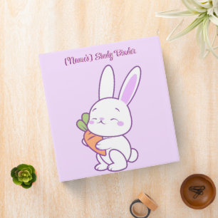 Cute Kawaii Pastel Purple Bunny with Carrot Custom 3 Ring Binder