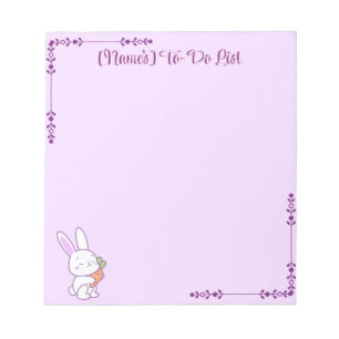 Cute Kawaii Pastel Purple Bunny with Carrot Custom Notepad