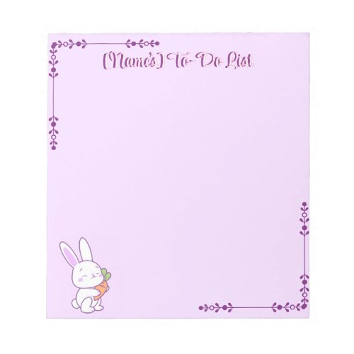Cute Kawaii Pastel Purple Bunny with Carrot Custom Notepad