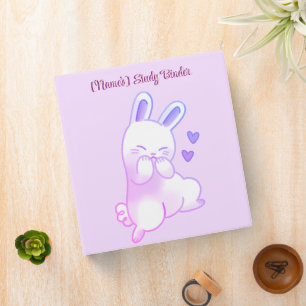 Cute Kawaii Pastel Purple Bunny with Hearts Custom 3 Ring Binder