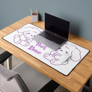 Cute Kawaii Pastel Purple Custom Name Puppy Dog Desk Mat