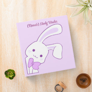 Cute Kawaii Pastel Purple Floppy Ear Bunny Custom 3 Ring Binder