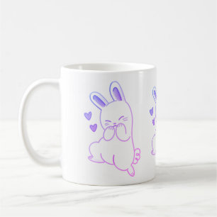 Cute Kawaii Pastel Purple Giggling Bunny Hearts Coffee Mug