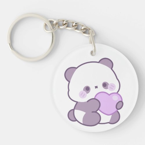 Cute Kawaii Pastel Purple Panda Heart Acrylic Keychain