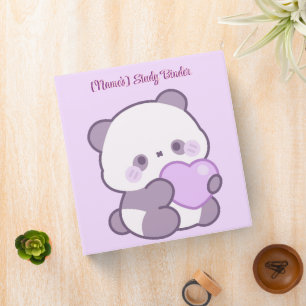 Cute Kawaii Pastel Purple Panda with Heart Custom 3 Ring Binder