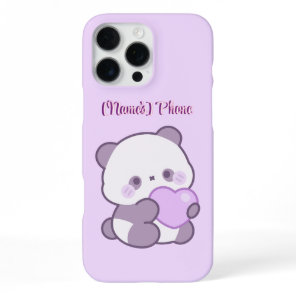 Cute Kawaii Pastel Purple Panda with Heart Custom iPhone 16 Pro Max Case