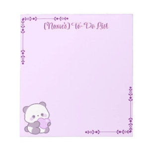 Cute Kawaii Pastel Purple Panda with Heart Custom Notepad