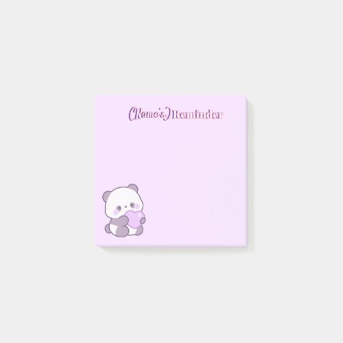 Cute Kawaii Pastel Purple Panda with Heart Custom Post-it Notes