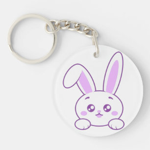 Cute Kawaii Pastel Purple Peeking Bunny Acrylic Keychain