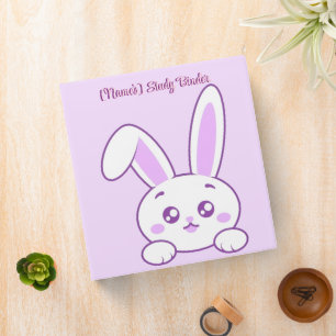 Cute Kawaii Pastel Purple Peeking Bunny Custom 3 Ring Binder