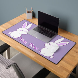 Cute Kawaii Pastel Purple Sitting Bunny Custom Desk Mat