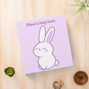 Cute Kawaii Pastel Purple Sleepy Bunny Custom 3 Ring Binder