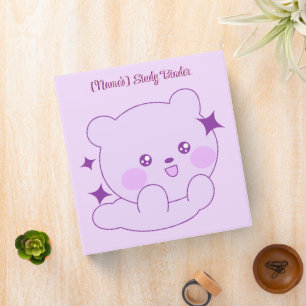 Cute Kawaii Pastel Purple Sparkle Bear Cub Custom 3 Ring Binder