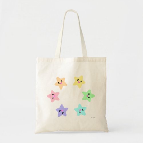 Cute Kawaii Pastel Rainbow Circular Stars Pattern Tote Bag